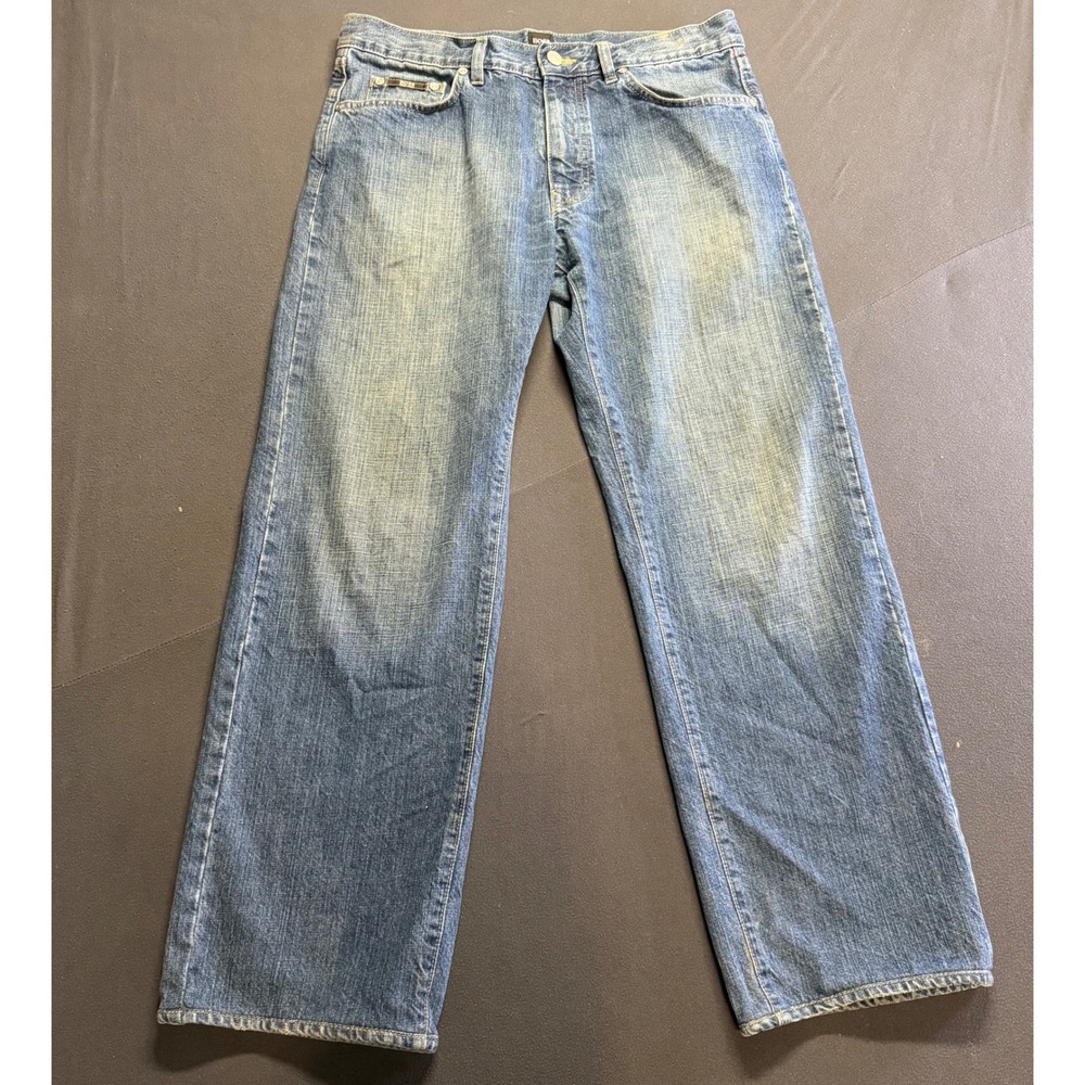 BOSS HUGO BOSS Texas Mens Jeans W34 L32 Blue Denim Straight Leg Casual Pants